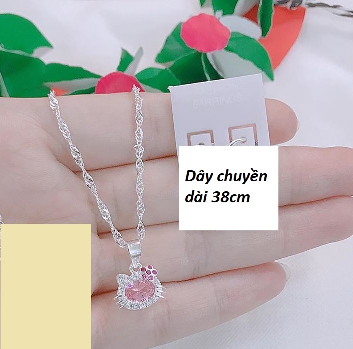Dây chuyền và bông tai bạc kitty trẻ em