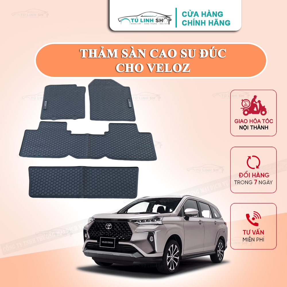 Thảm lót sàn Veloz bằng cao su đúc cao cấp, không mùi, chuẩn form, dễ lau chùi.