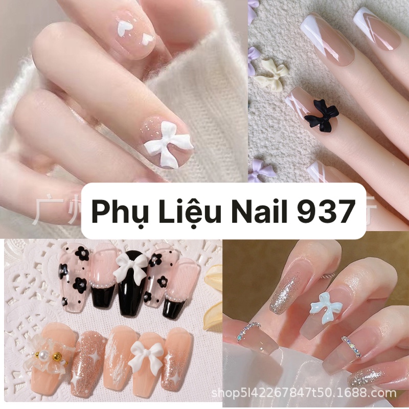 Charm Nơ Trắng Trắng ,Đen ,Charm Đính Móng - Nail 937