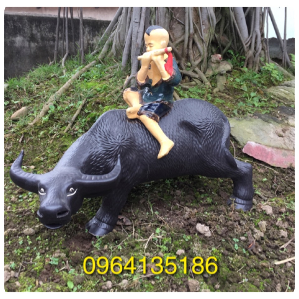 Tượng mục đồng chăn trâu thổi sáo d28cm gốm sứ Bát Tràng