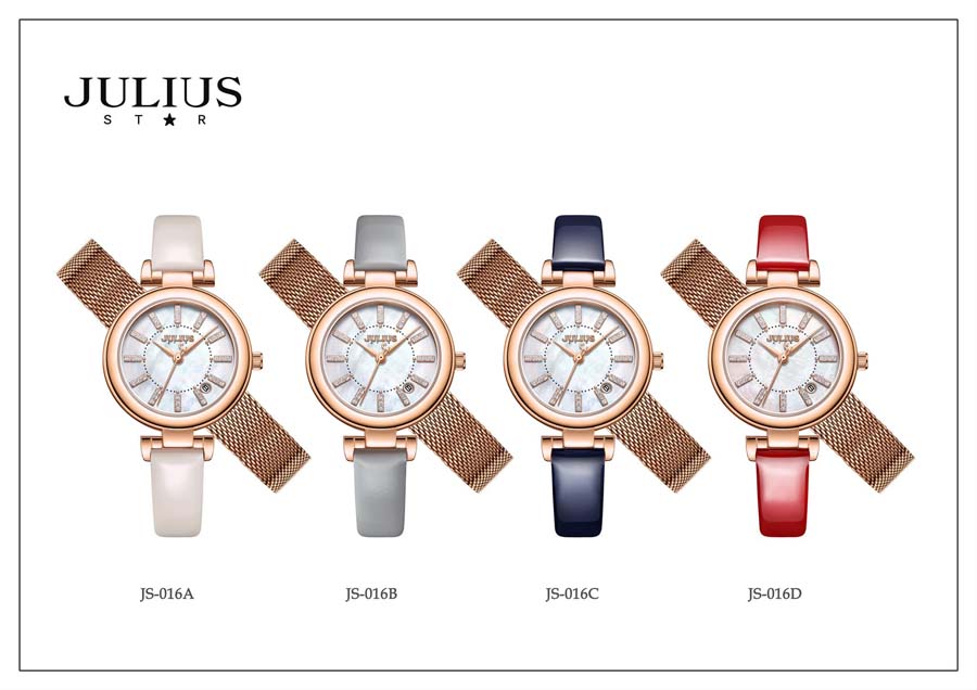 Đồng Hồ Nữ JS-016C Julius Star Hàn Quốc dây da (Xanh kèm dây Đồng)