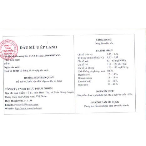 Dầu Mù U ép lạnh 100ml/ 30ml/ 10ml - Noom