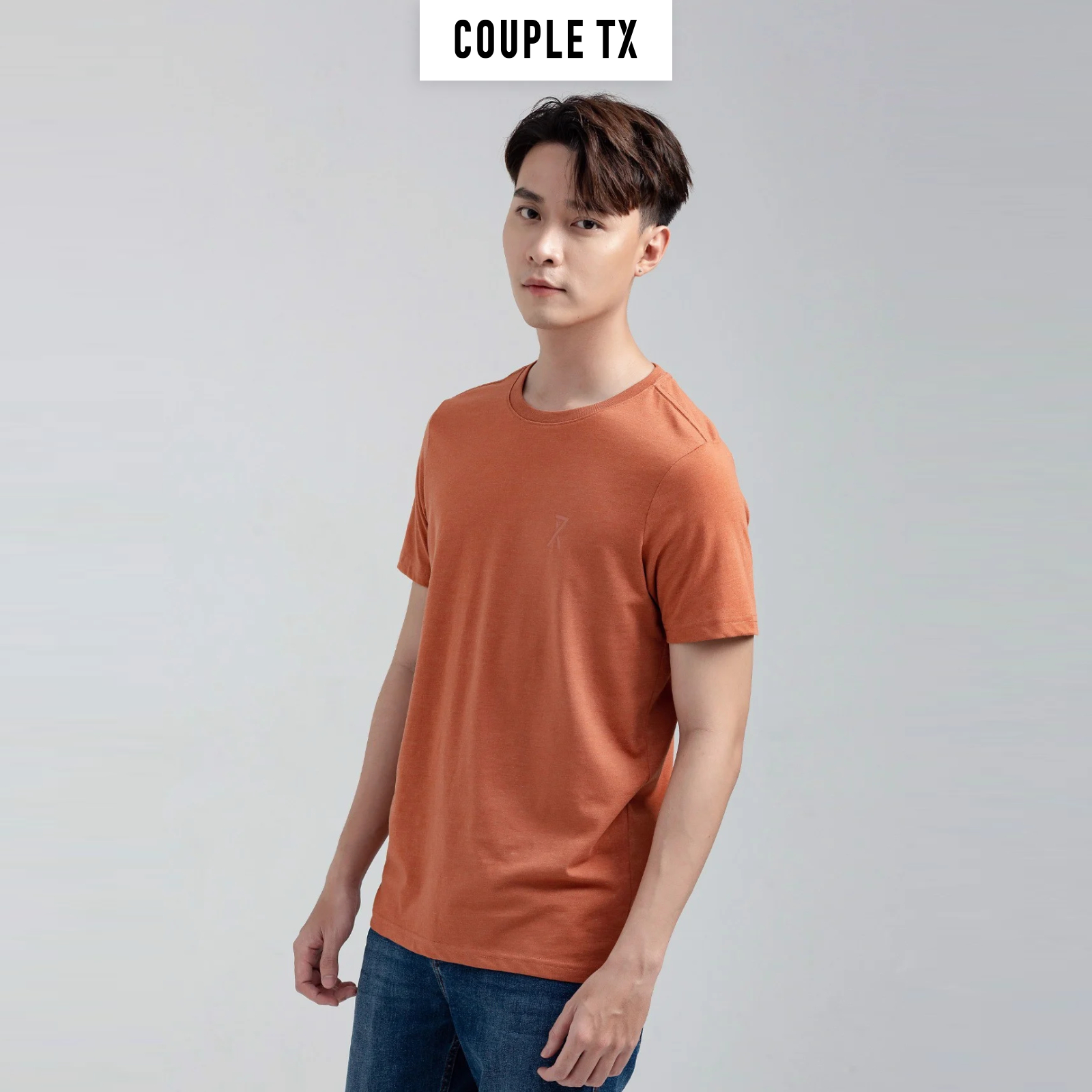 Áo Thun Nam  Couple TX-  Áo Thun Trơn, Cổ Tròn Basic In Logo X