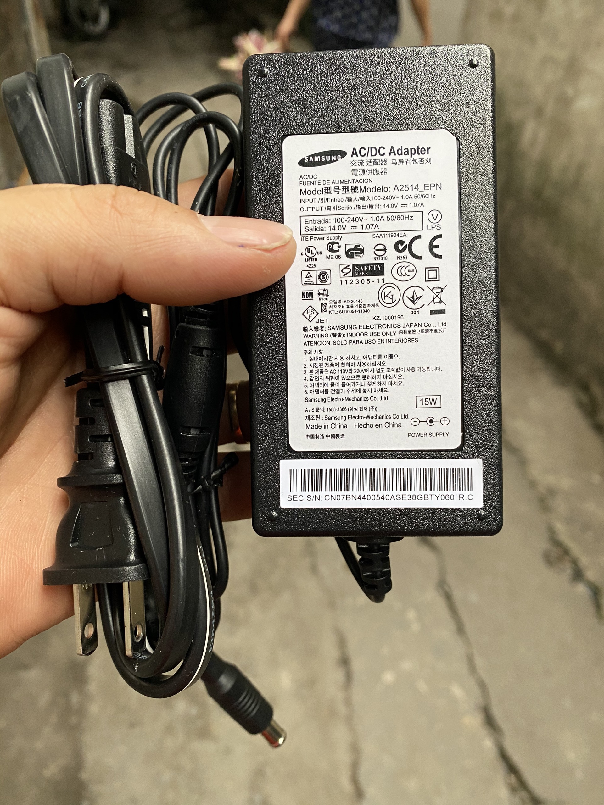 Nguồn sạc màn hình samsung 14V-1.07A bản gốc chính hãng
