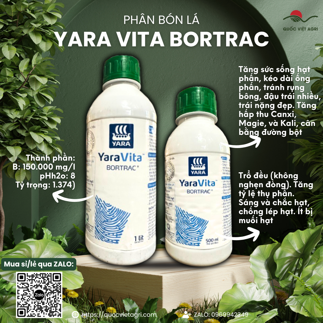 Phân bón lá BORTRAC Hợp Trí (chai 500ml - 1L) - Yara Vita Bortrac Ra hoa nhiều, bông to, dài