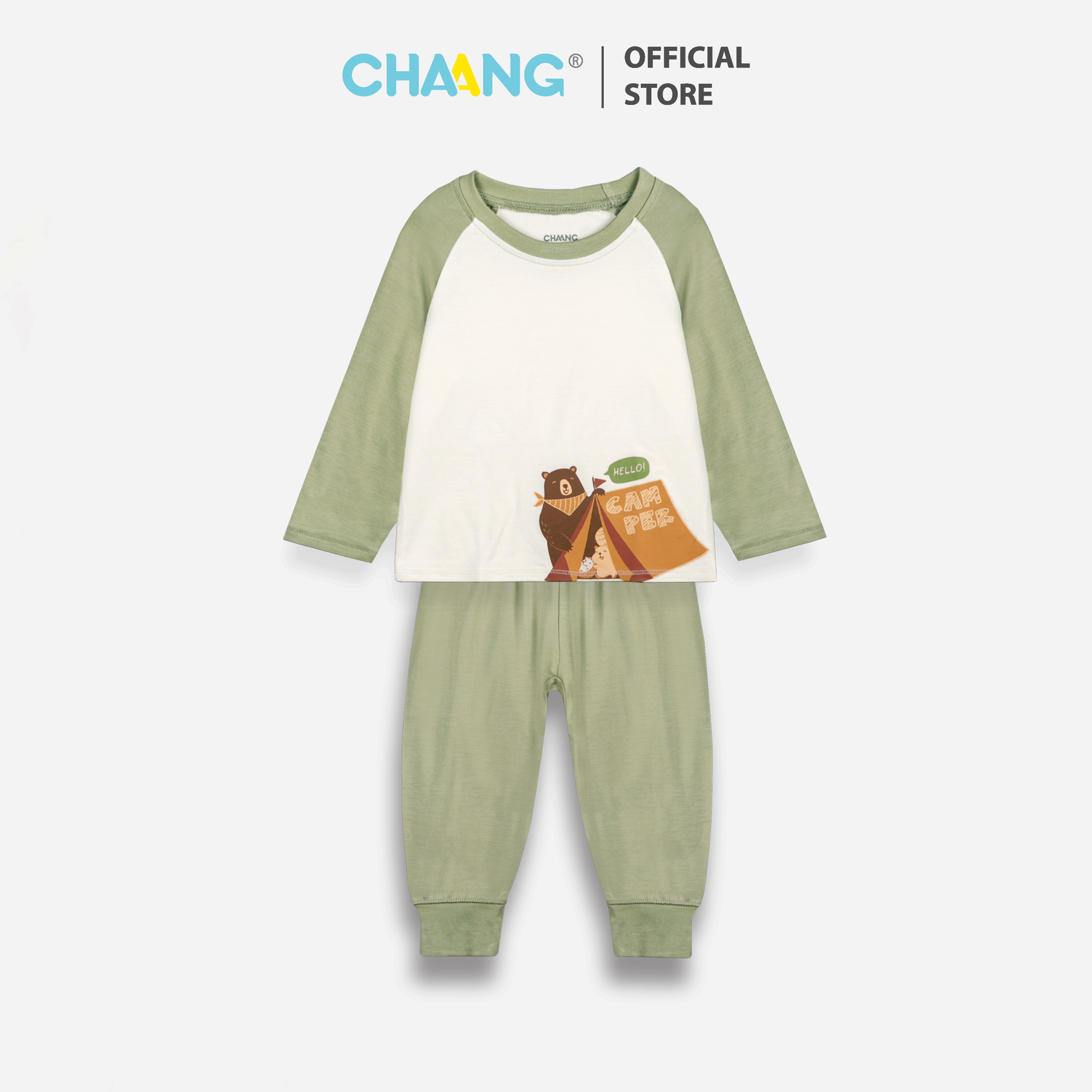 Bộ quần áo dài tay raglan cho bé trai Park xanh lá Chaang