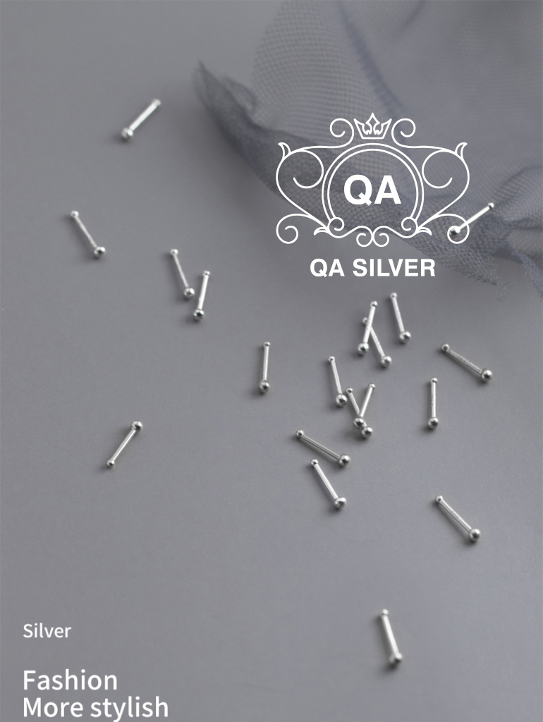 Khuyên tai bạc 925 nụ tròn đuôi bi bông nam nữ tối giản S925 MINIMAL QA SILVER Earrings EA250101