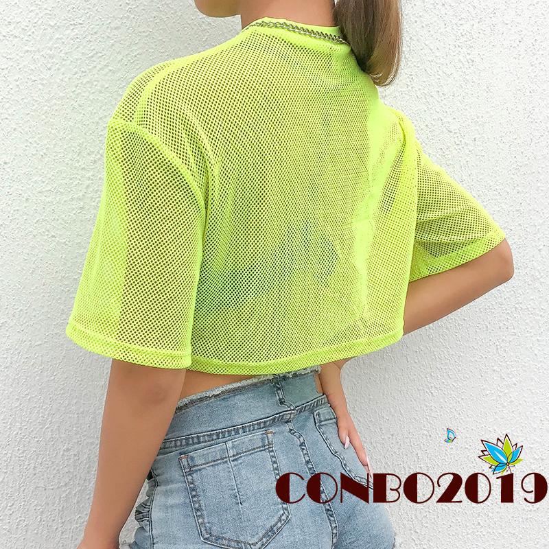 Áo Croptop tay ngắn phối lưới thời trang