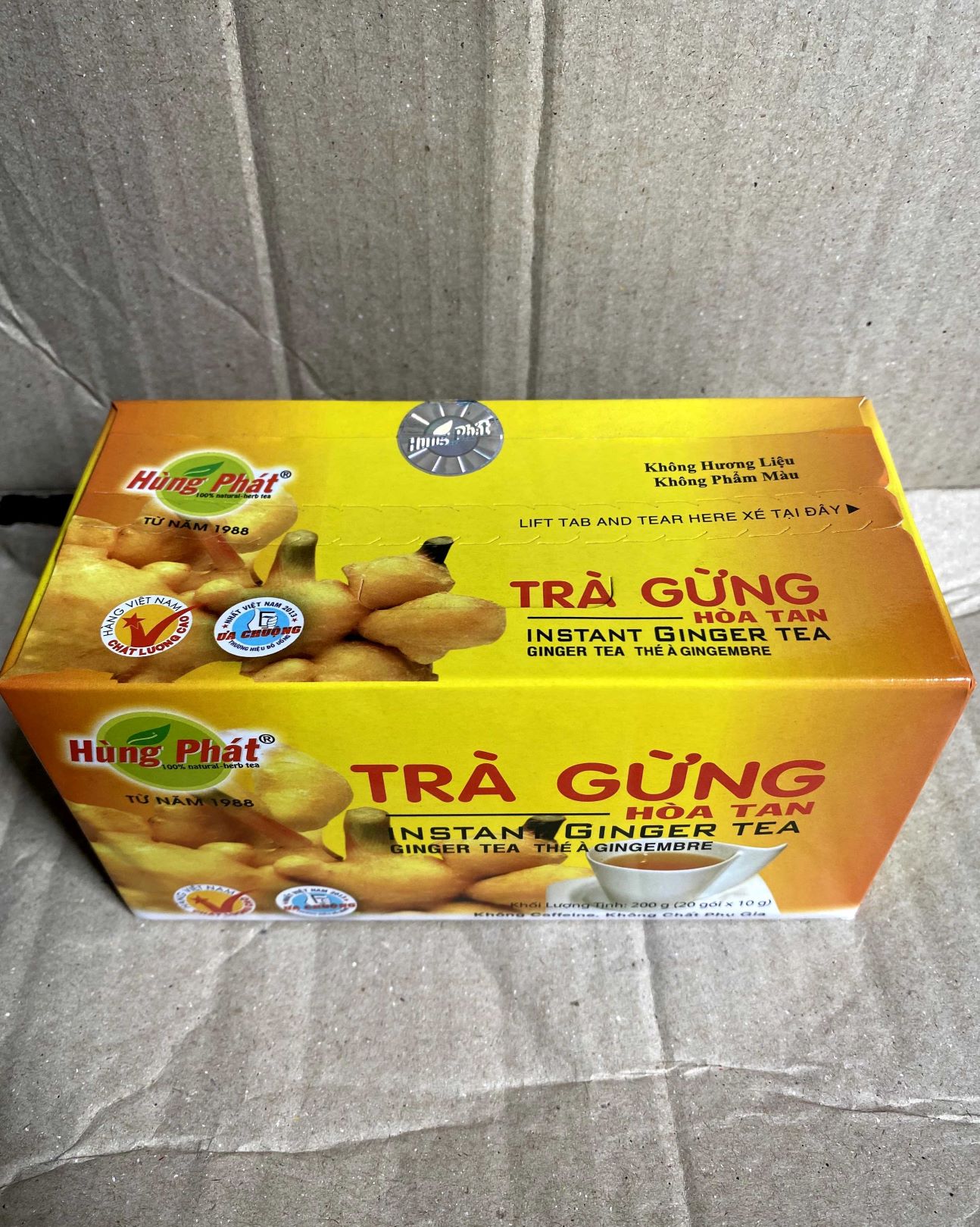 Trà Gừng Hòa Tan HÙNG PHÁT Hộp 200g (20 gói x 10g)