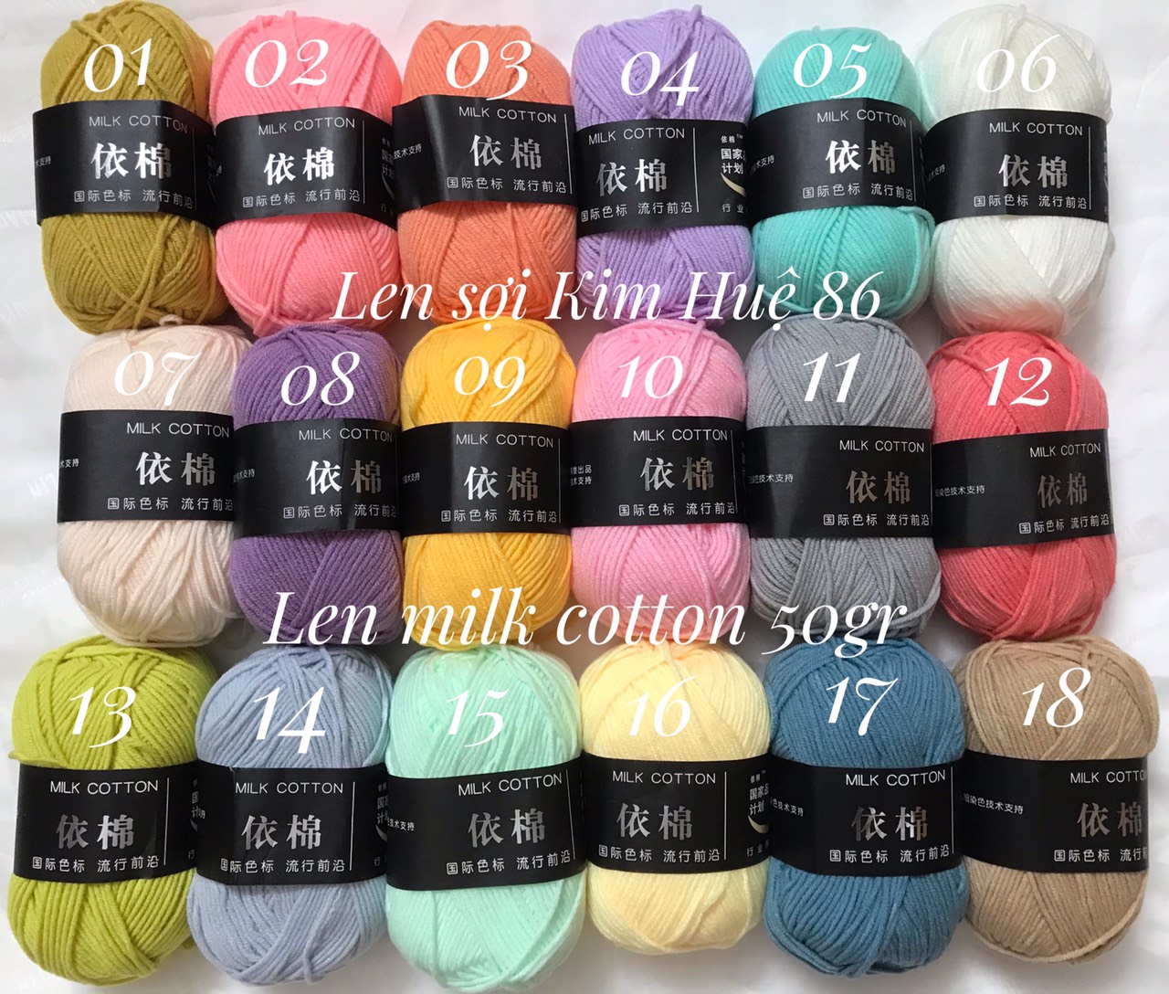 Len milk cotton 50g ( từ màu 21 đến màu 60)