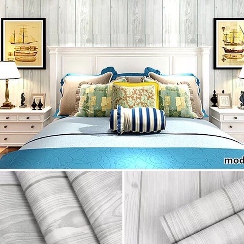 giấy dán tường sẵn keo vân gỗ dọc ghi (10m x 45cm / cuôn) 5246