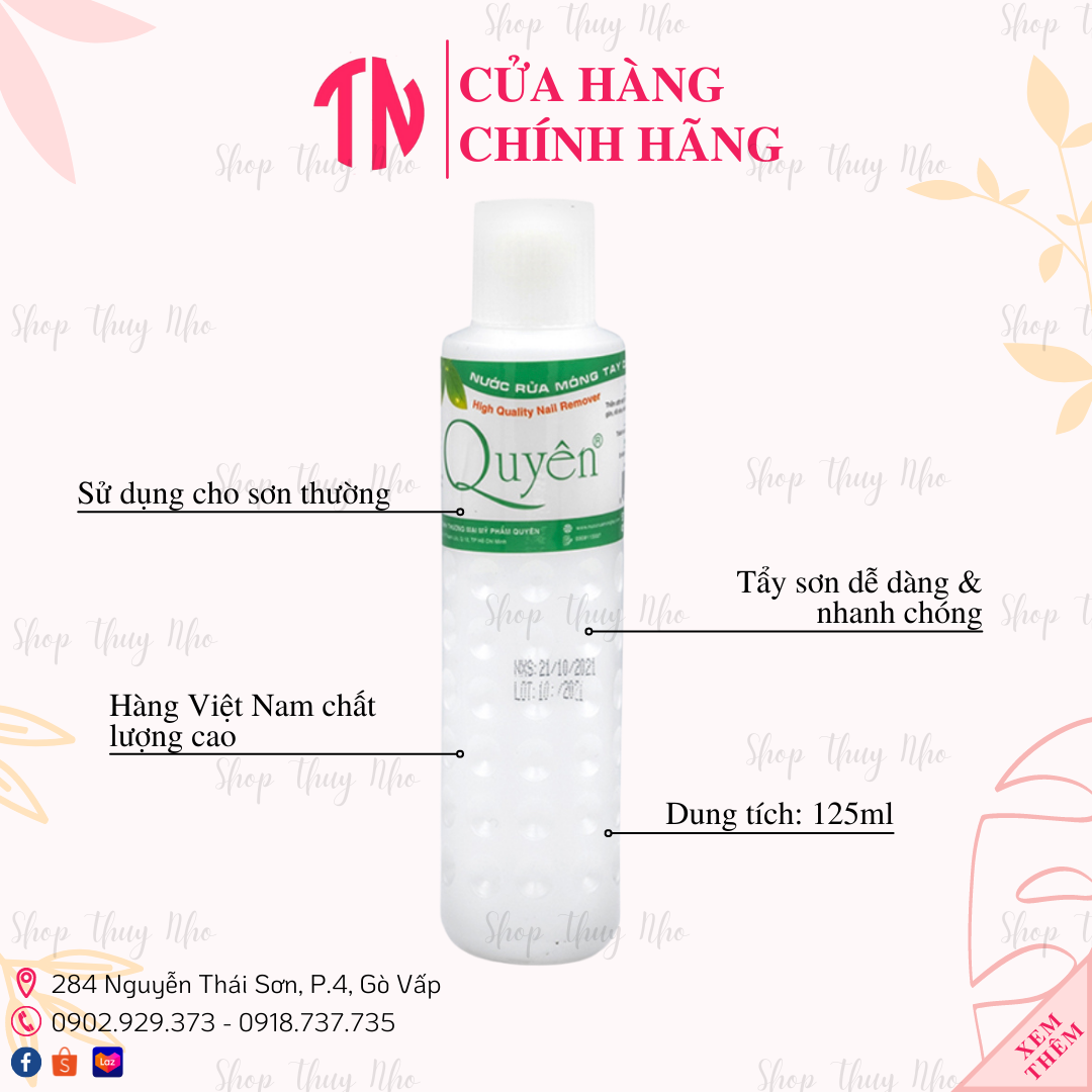 Acetone, Axetone tẩy móng tay,nước chùi móng tay, nước tẩy móng tay Quyên - 125ml dụng cụ làm móng tay chuyện nghiệp nghệ thuật nail