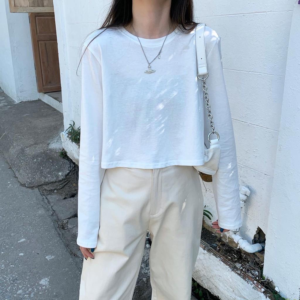 [HCM]Áo Thun Nữ Tay Dài Croptop Trơn Basic Modern Style