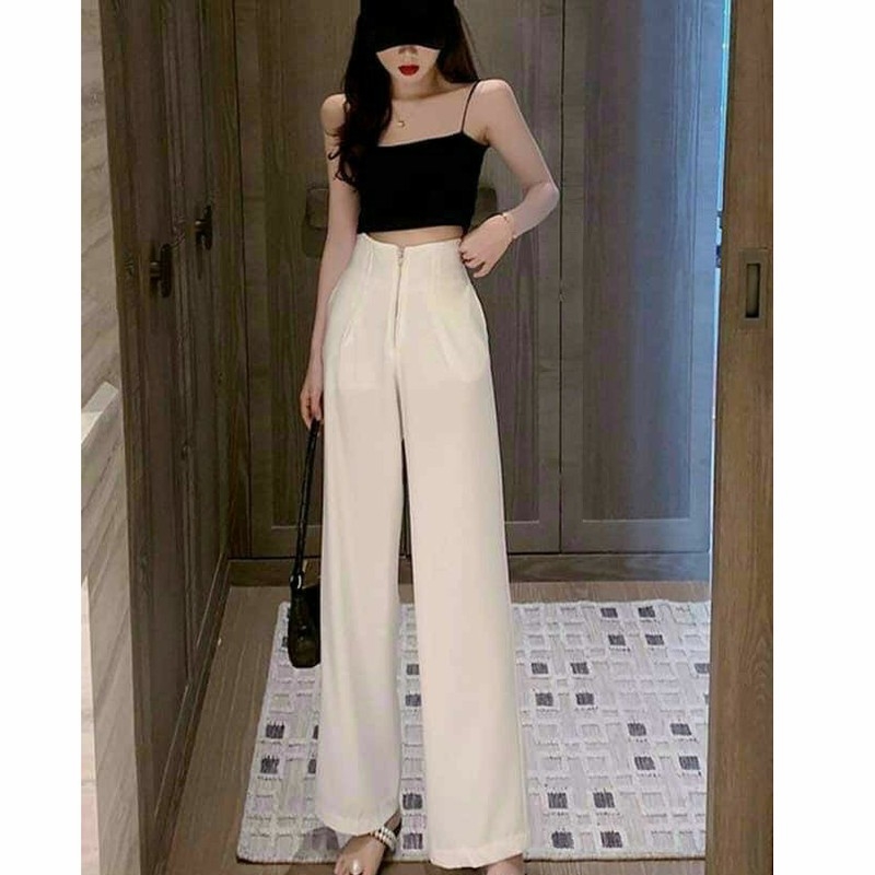 BÁO GIÁ GIÀY TÂY NỮ | Shopee Lazada Sendo Tiki mới nhất 68 Quần tây nữ, quần ống rộng cạp liền eo cao khóa kéo dài 20cm dáng dài 100cm sành điệu
