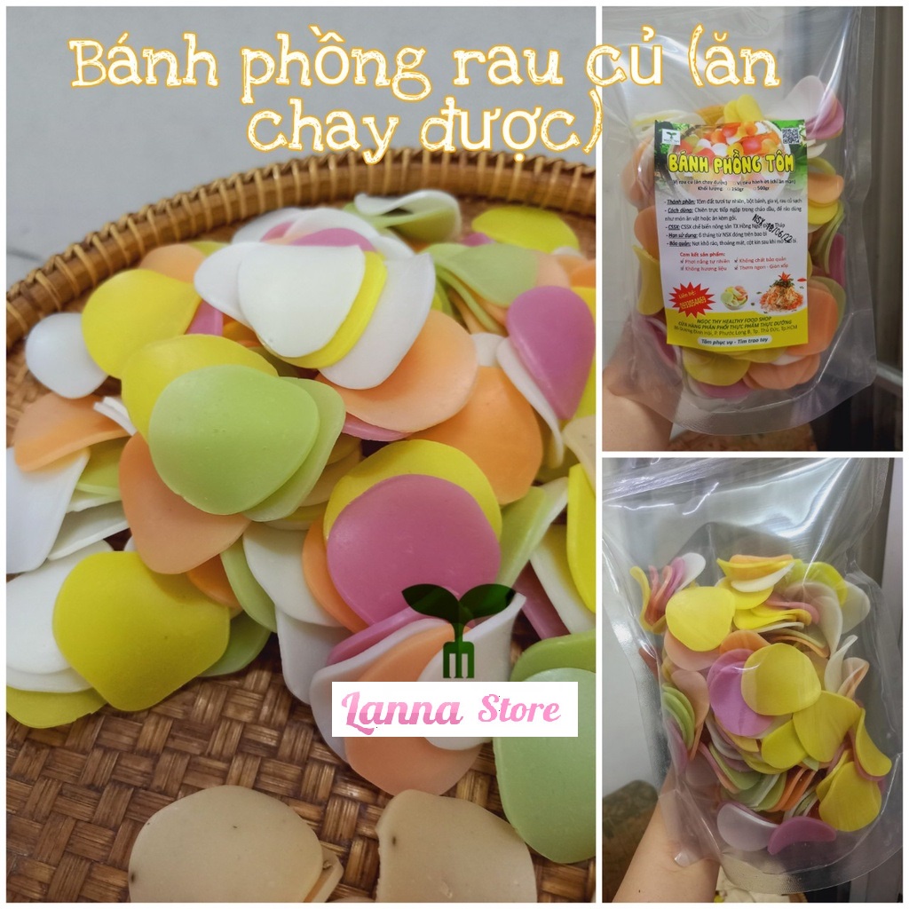 Bánh phồng tôm rau củ màu tự nhiên gạo lứt ăn chay ăn mặn - gói 500gr