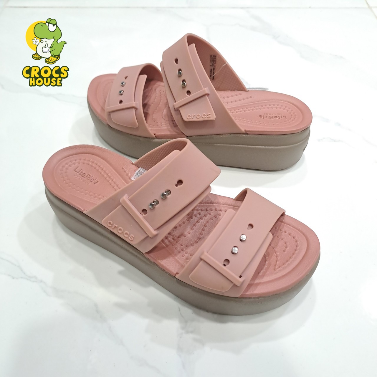 (Real photo) sandals Crocs Đế high 5 stool Brooklyn mid wedge version 2 multi-color, sandals straps buttoned Brooklyn-Crocs House