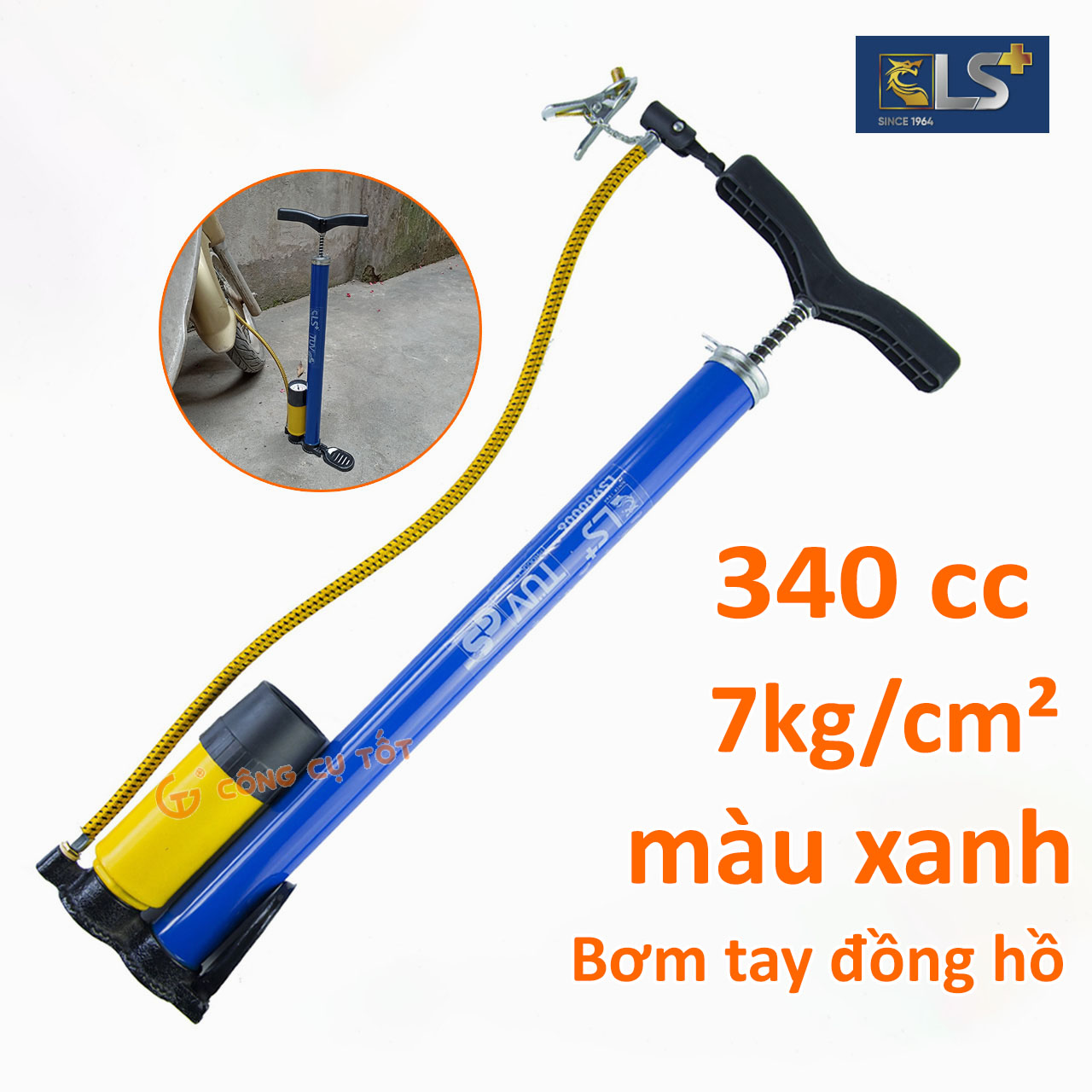 Bơm xe đạp, xe máy bằng tay hiệu LS+