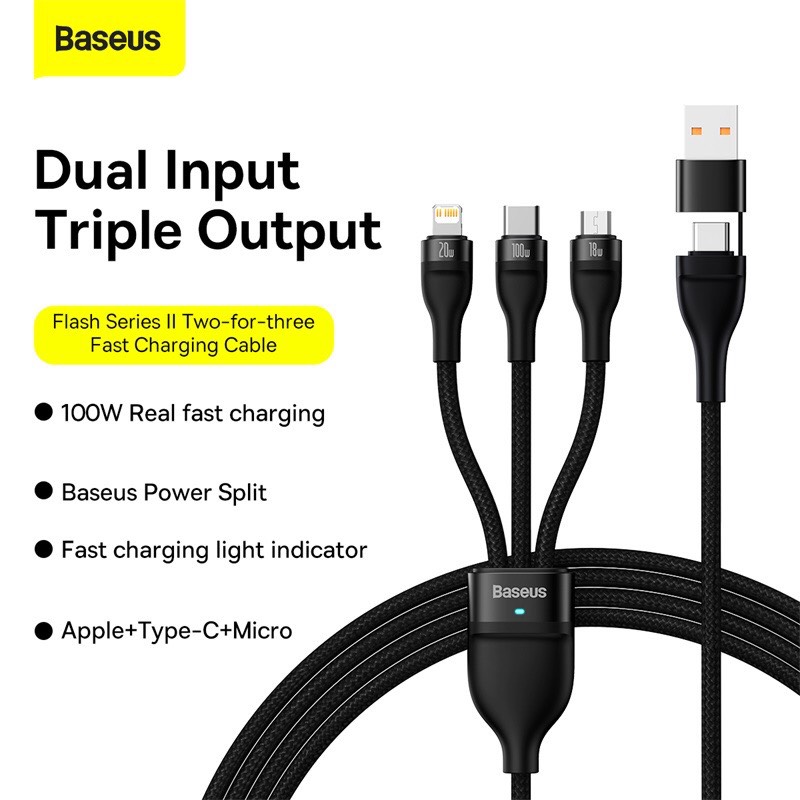 Cáp sạc nhanh 3 đầu Baseus Flash Series 3 in1 Plus