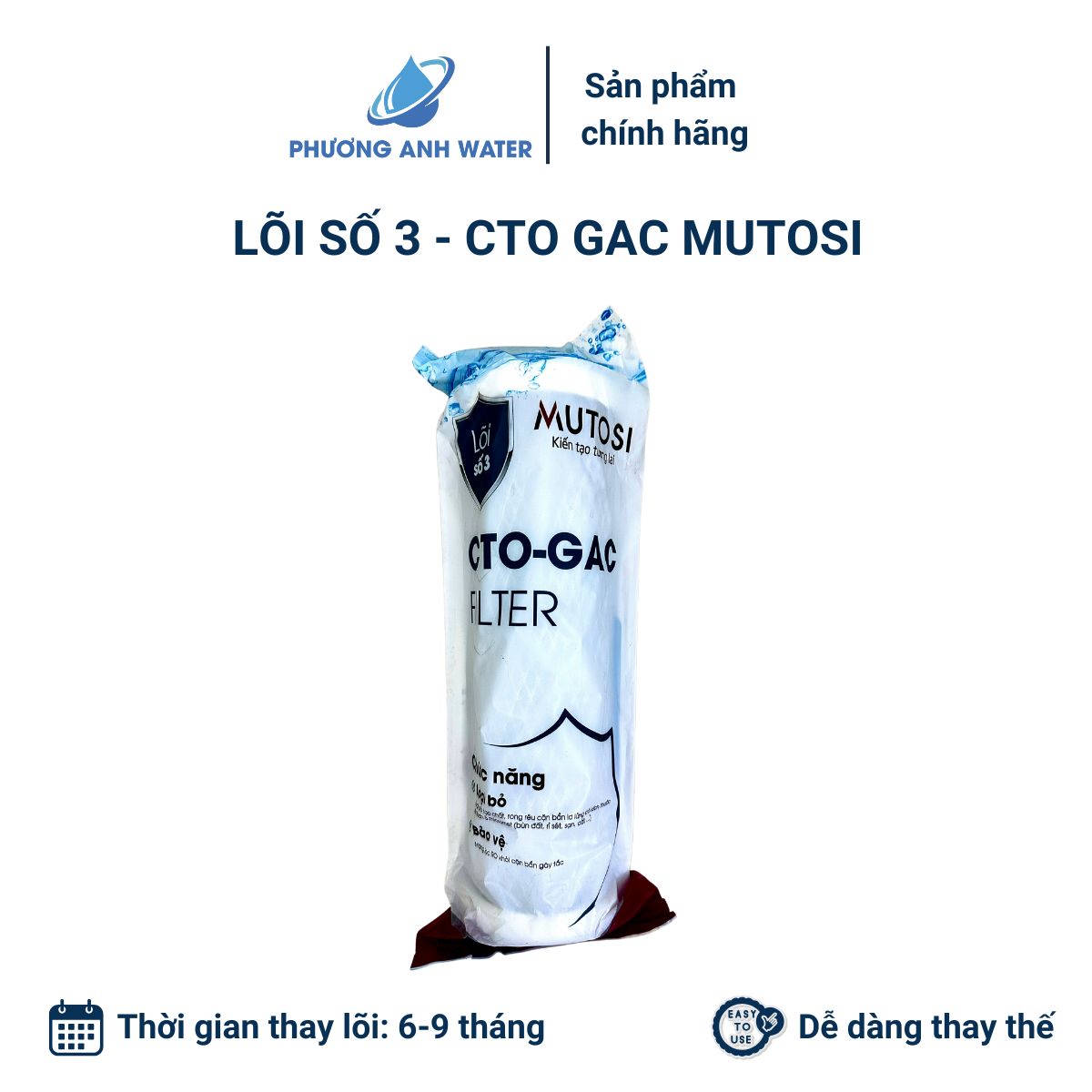 Bộ lõi lọc thô 123, lõi CTO, lõi Cation chính hãng Mutosi, lọc cặn, rỉ sét, xử lý nước cứng, bảo vệ màng RO