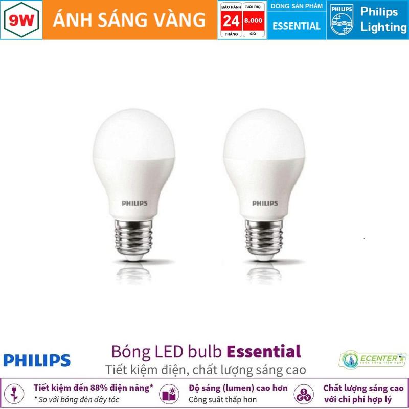 ( Bộ 2 ) Bóng LED Bulb Philips Essential 9W E27 ( Ánh sáng vàng & trắng)