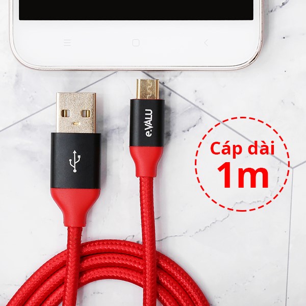 🔴Hàng Chính Hãng🔴Dây cáp Micro USB 1 m e.VALU LTM-01 Max 2.1A
