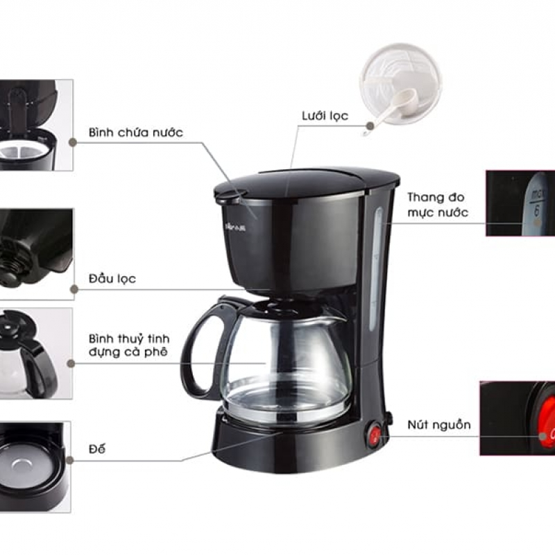 Máy Pha Cà Phê Đa Năng Bear CF B06V2 Máy Pha Cafe Mini Dung Tích 600Ml Thao Tác Đơn Giản Nhanh Chóng