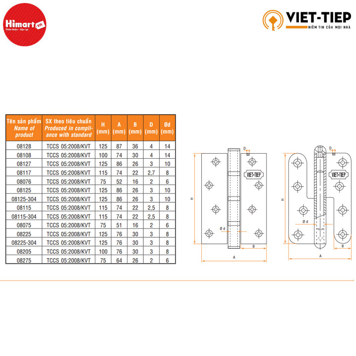 Bản lề Inox Việt Tiệp 08115