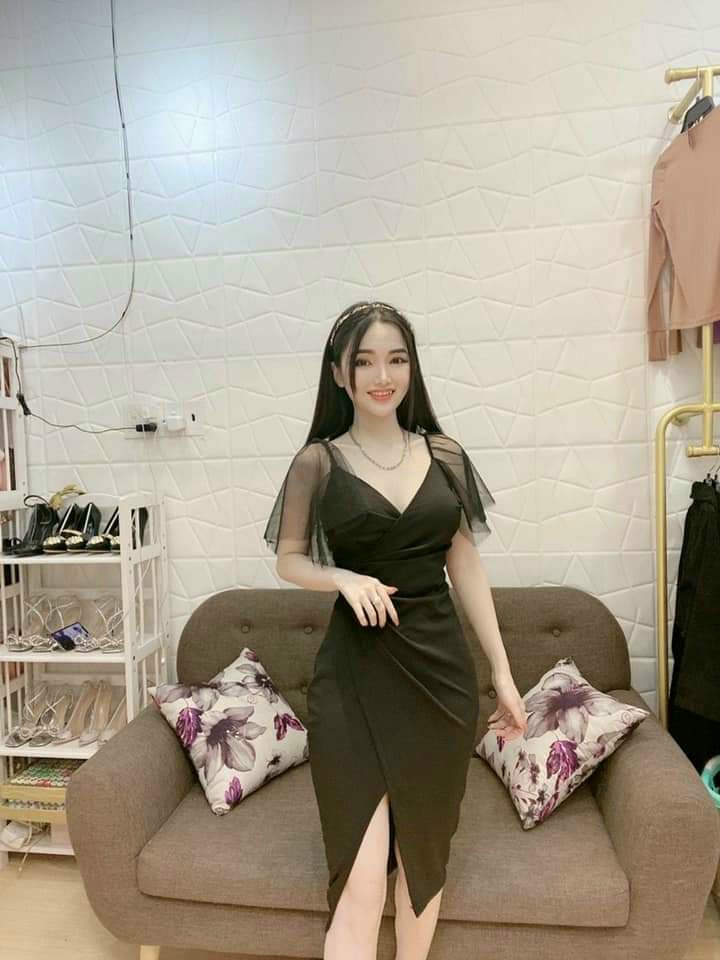 Đầm cổ V tay lưới-QH#damnu