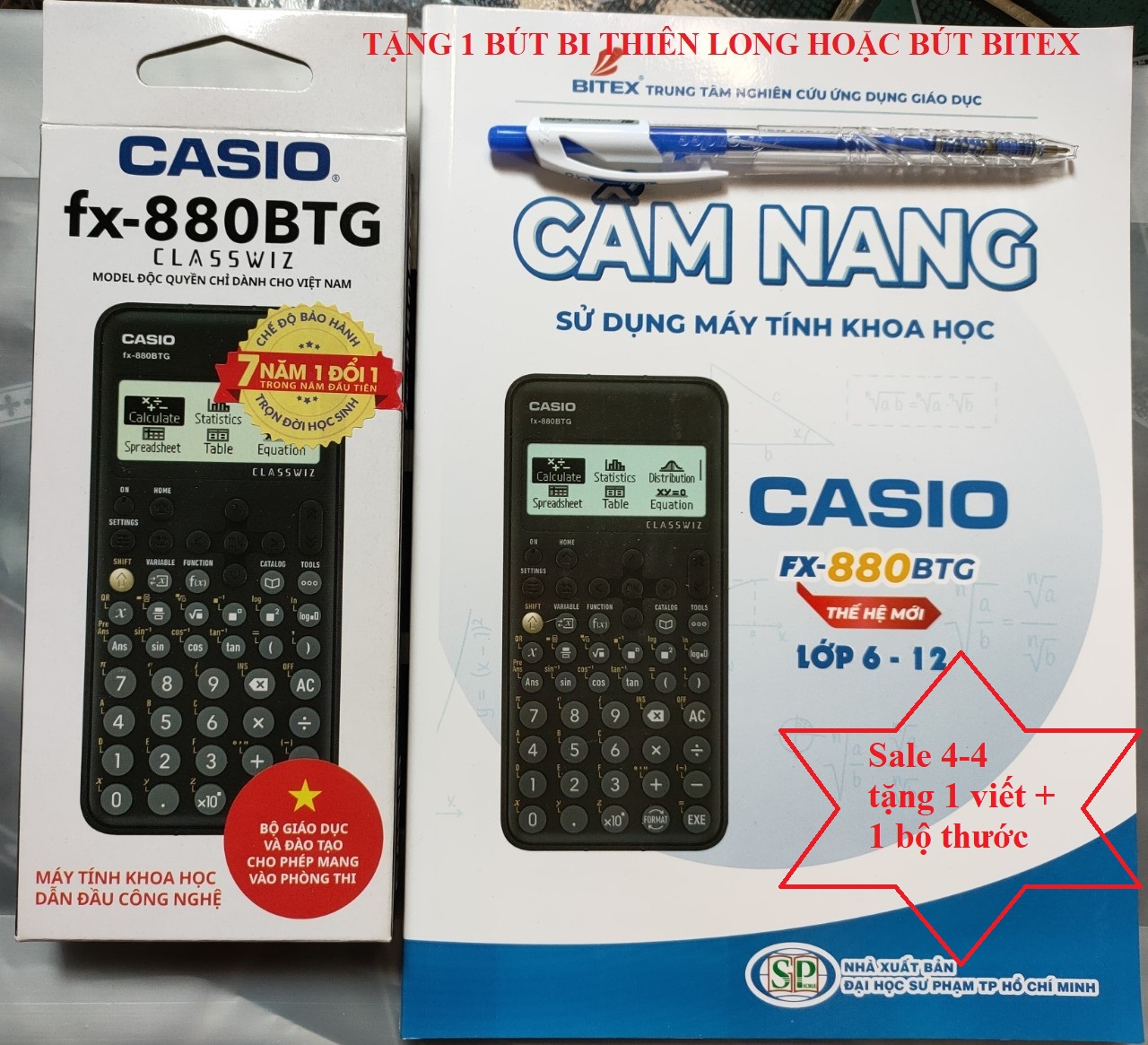 Combo máy tính Casio 880BTG Đen và Cẩm nang HDSD