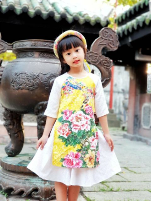 Áo Dài Cách Tân Bé Gái. Chất Vãi Gấm