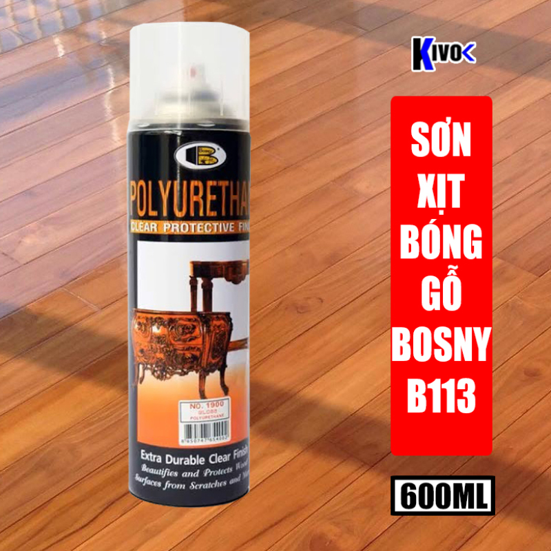 Bình Xịt Làm Bóng Đồ Gỗ Màu 1900 PU Polyurethane Bosny CHÍNH HIỆU - Chai Sơn Xịt Đánh Bóng Gỗ CAO CẤP - Kivo