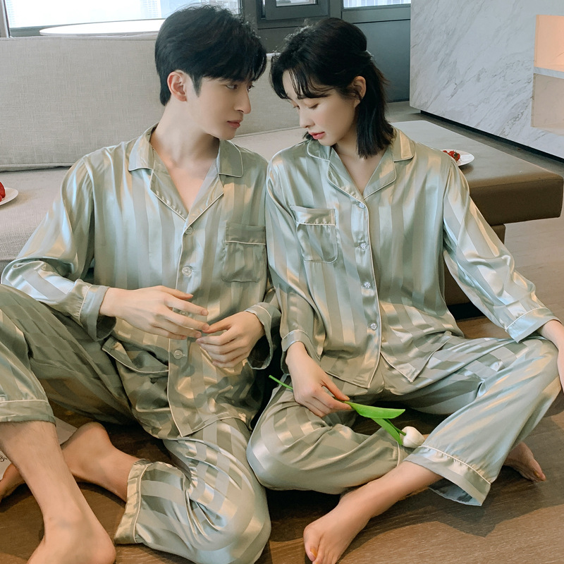 Đồ Ngủ Satin Lụa Dài Tay Cao Cấp - Đồ Đôi Lụa Gấm Mặc Nhà Nam Nữ - IVY614