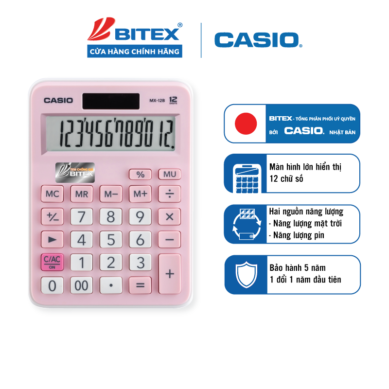 Máy tính CASIO MX-12B-PK Màu Hồng