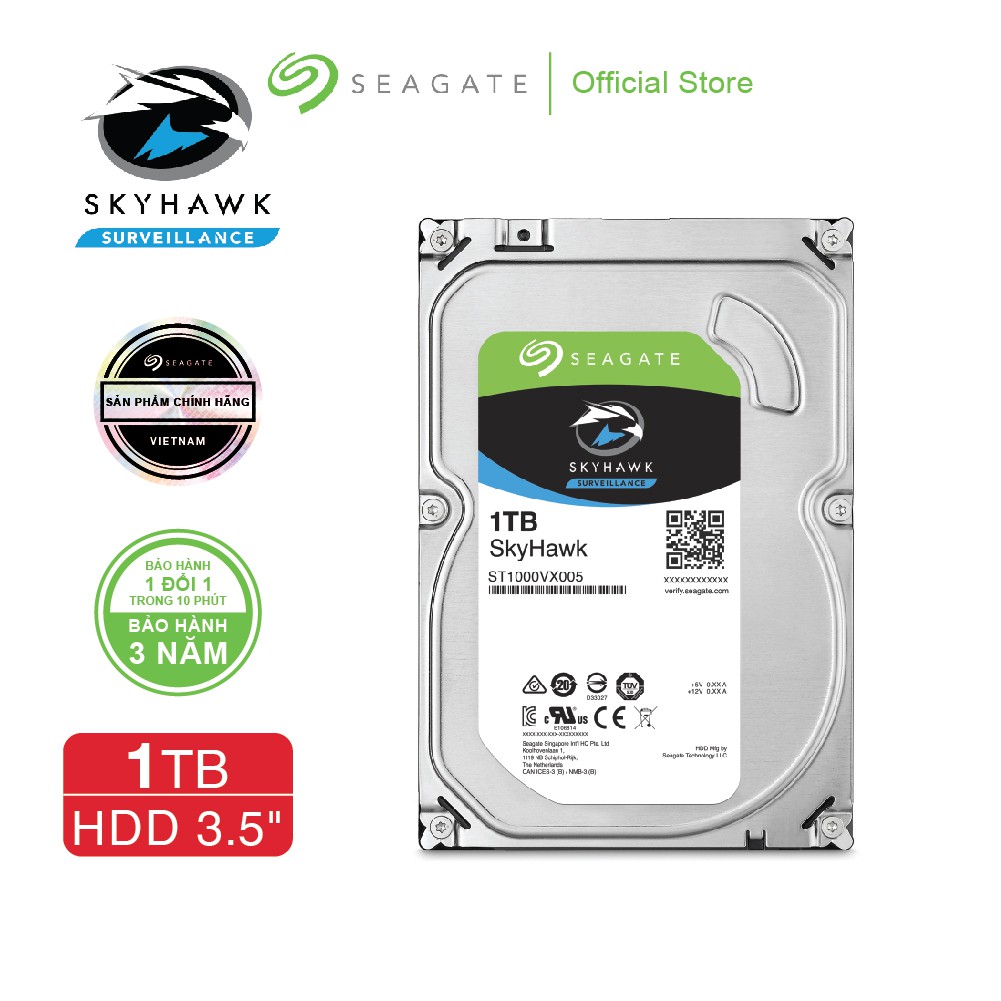 Ổ cứng hdd 3.5" camera seagate skyhawk 500g/1tb/2tb/3tb/4tb/6tb/8tb/12tb sata hdd máy tính bàn chuyên camera cổng sata hàng công ty bảo hành 2 năm