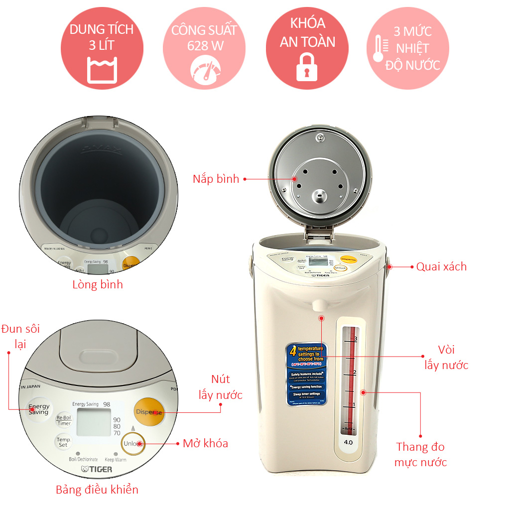 Bình thủy điện TIGER PDR-S40W