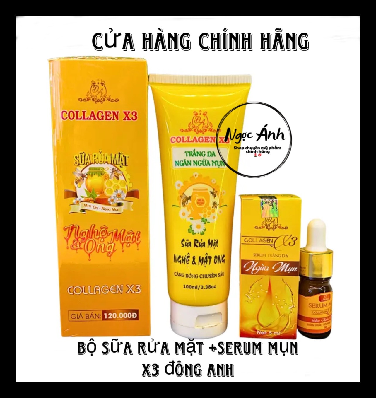 Sữa rửa mặt nghệ & mật ong collagen x3 + serum ngừa mụn mỹ phẩm đông anh