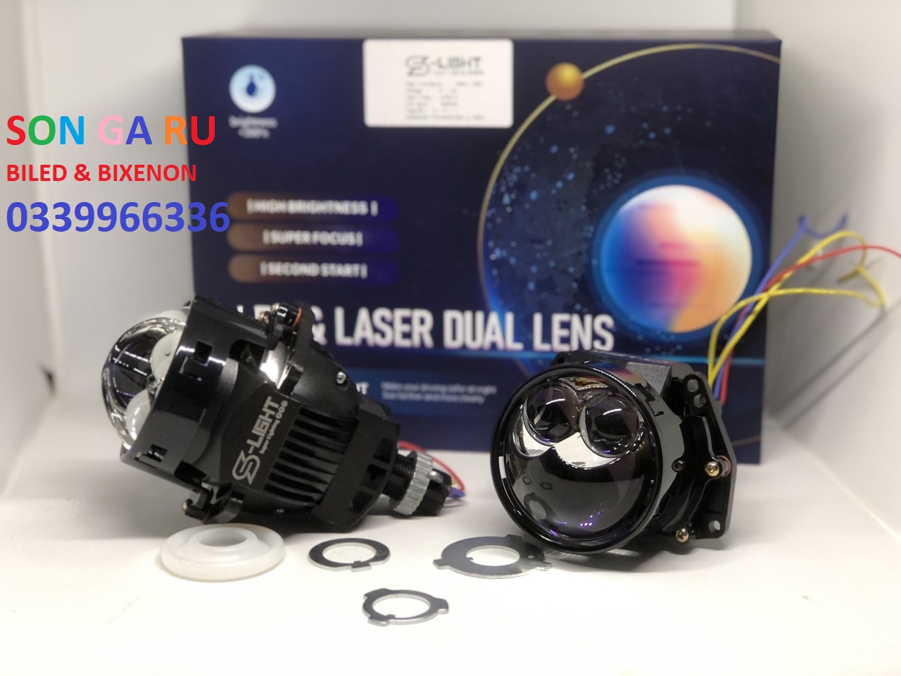 Đèn Bi LED S-LIGHT PRO x2 trợ pha LASER 3 inch
