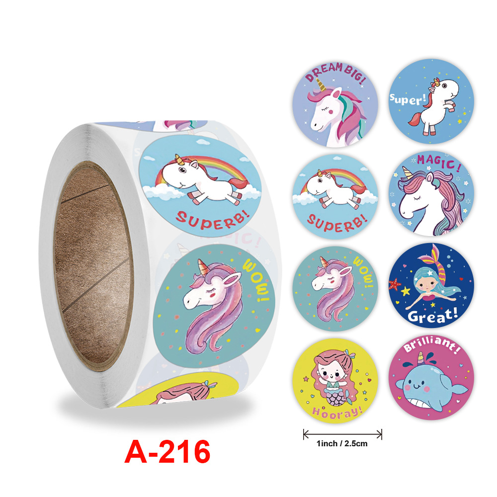 Cuộn 500 tem Sticker Hình Kỳ Lân Dễ Thương - 2.5cm