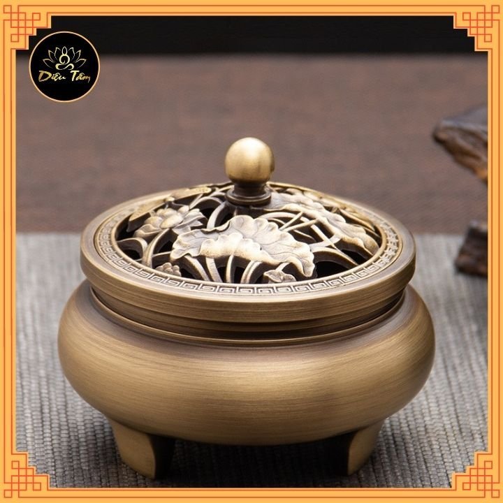 Lư xông trầm, lư đốt trầm hương bằng đồng 3 chân- Đốt trầm nụ, hương vòng, nhang, trầm bột lư thờ cúng đúc đồng nguyên khối dày dặn