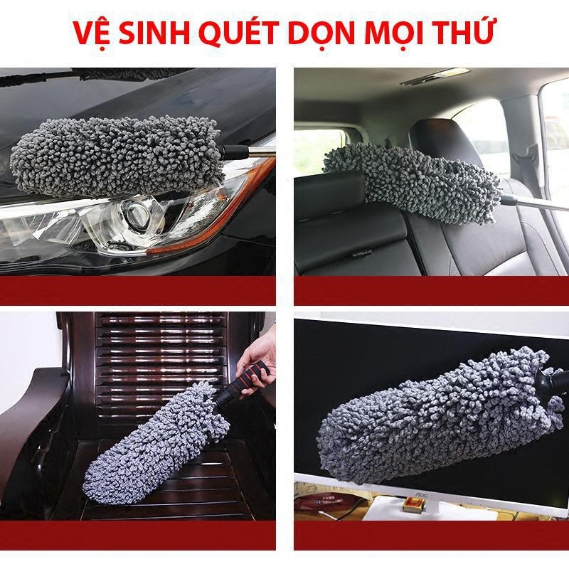 Cây chổi tròn lau bụi bằng sợi dầu, cán dài kim loại rửa xe, dọn nội thất cho xe hơi, xe ô tô, xe tải