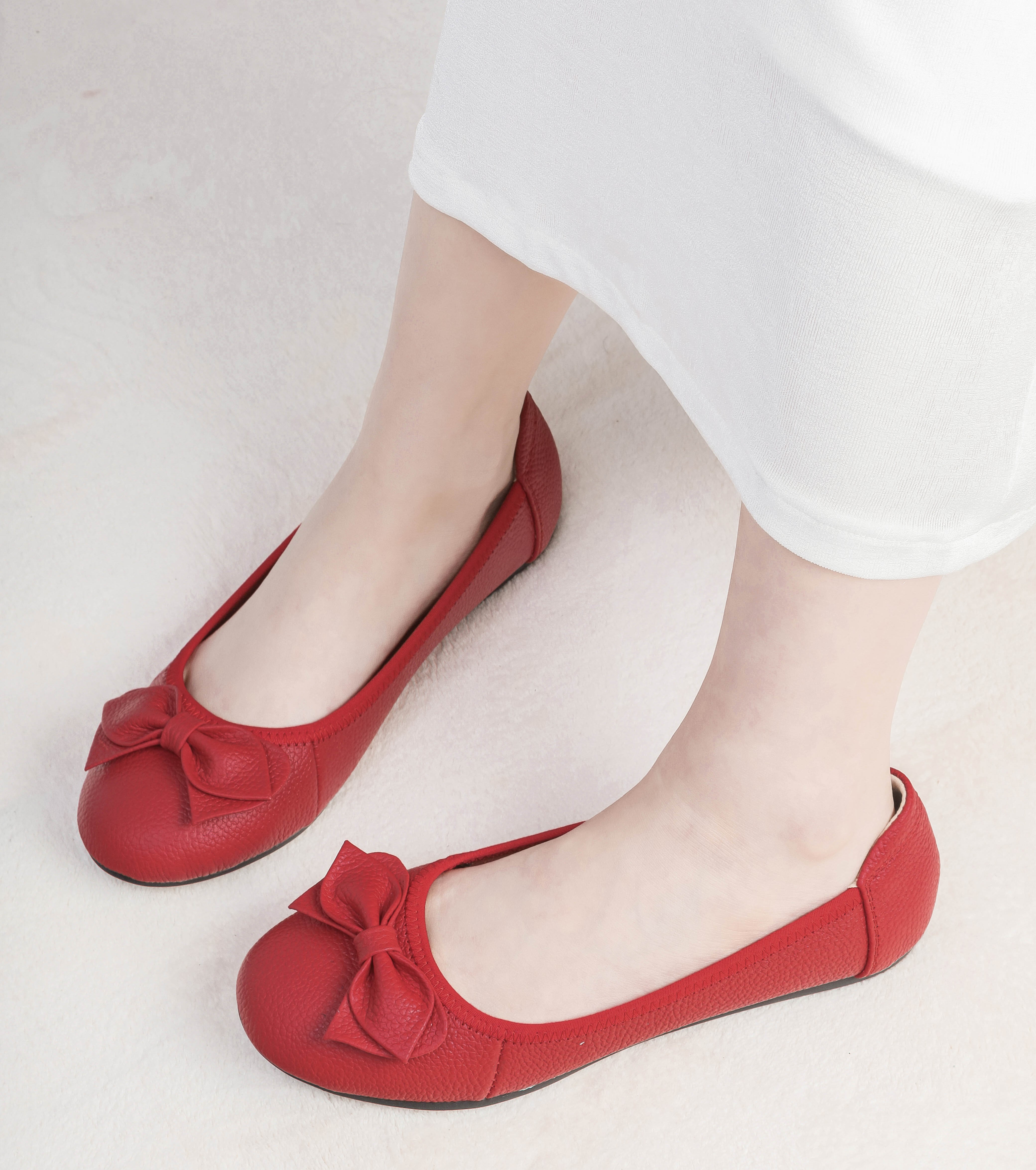 Giày Búp Bê Bệt Da Bò Thật Siêu Êm Gắn Nơ Pixie X424