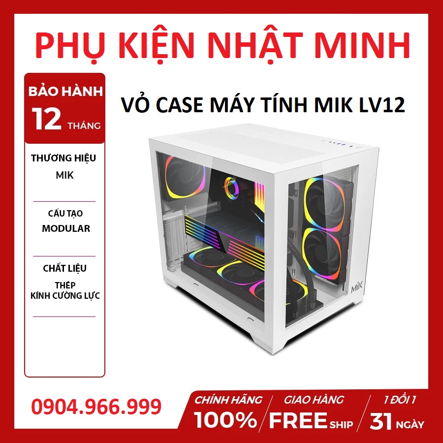 siêu đẹp - siêu rẻ Vỏ case máy tính MIK LV12 - BLACK WHITE Hỗ trợ Main
