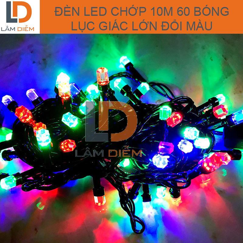 ĐÈN LED DÂY CHỚP DÀI 10M 60 BÓNG LỤC GIÁC LỚN CÓ ĐẦU NỐI