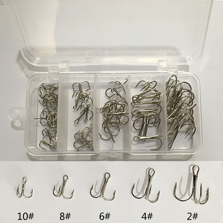 Hộp 50 lưỡi câu ba tiêu size từ 2 đến 10