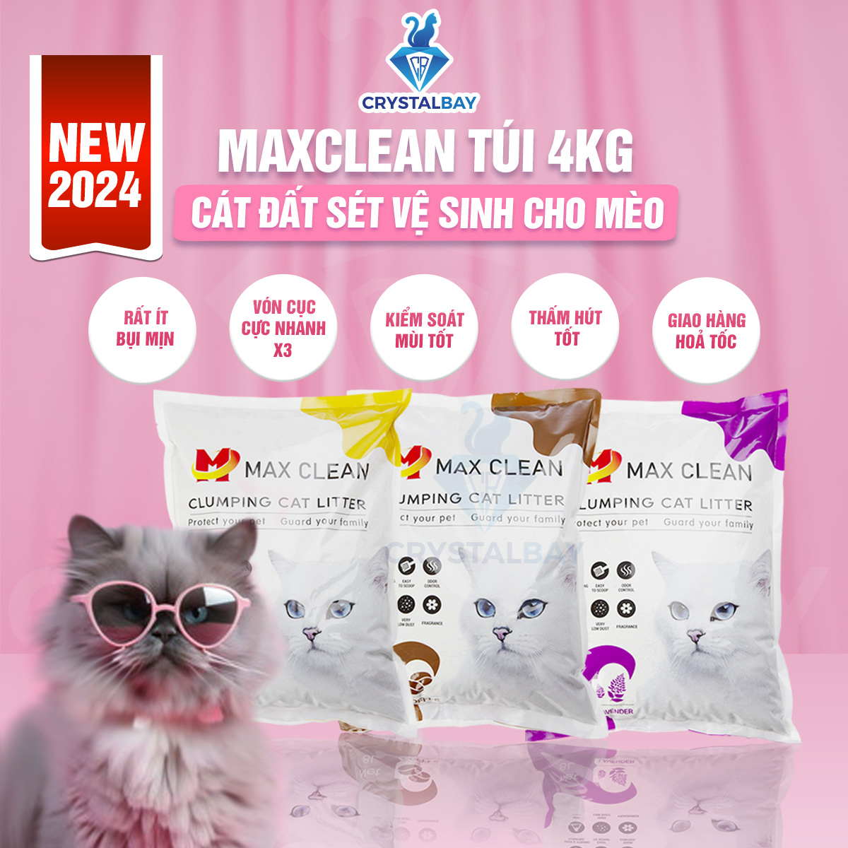 Cát vệ sinh cho mèo, Cát đất sét Max Clean – 4kg (8L), vón cục tốt, khử mùi hiệu quả, tiết kiệm