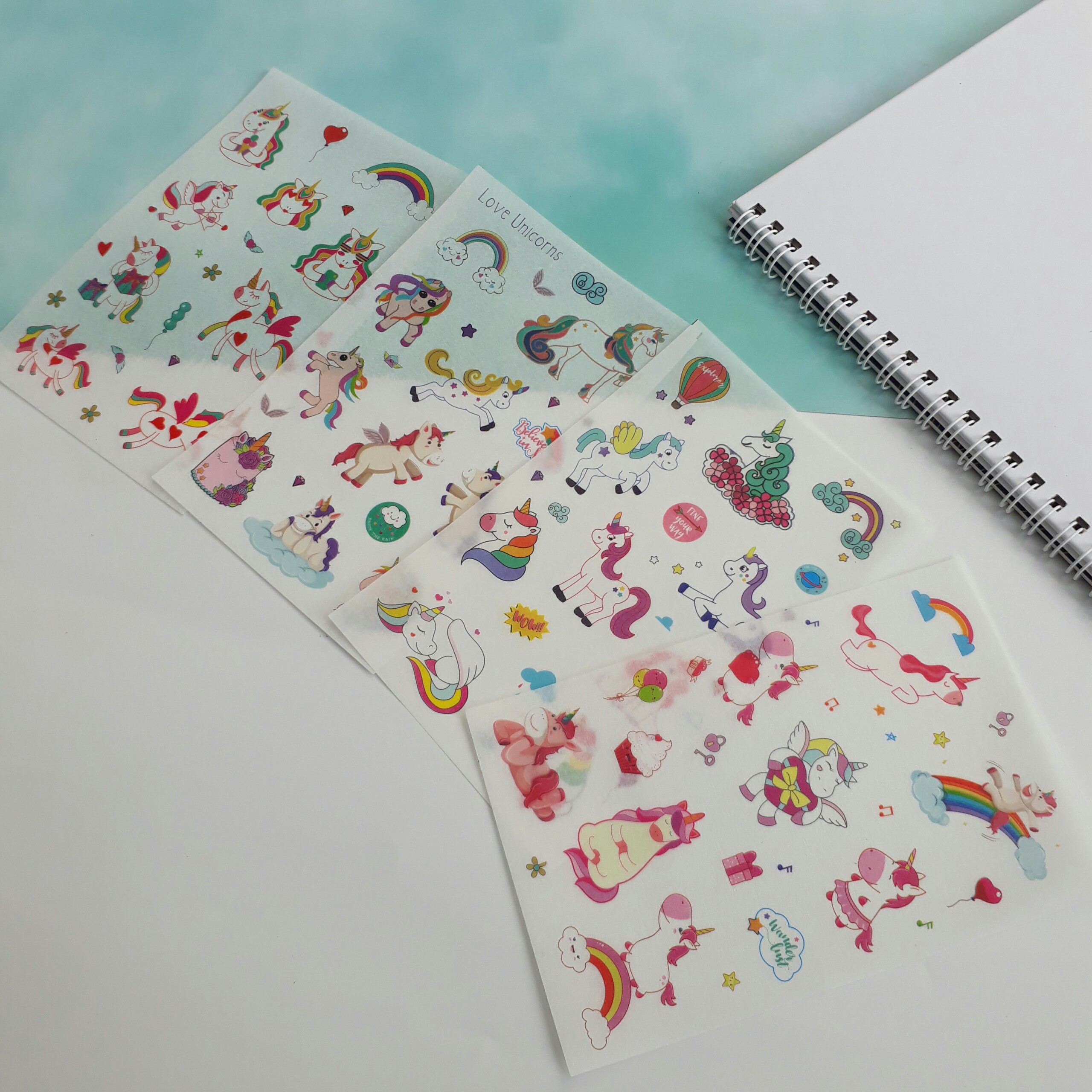 Bộ 6 tấm sticker trang trí unicorn kỳ lân bộ 6 miếng sticker unicon đáng yêu
