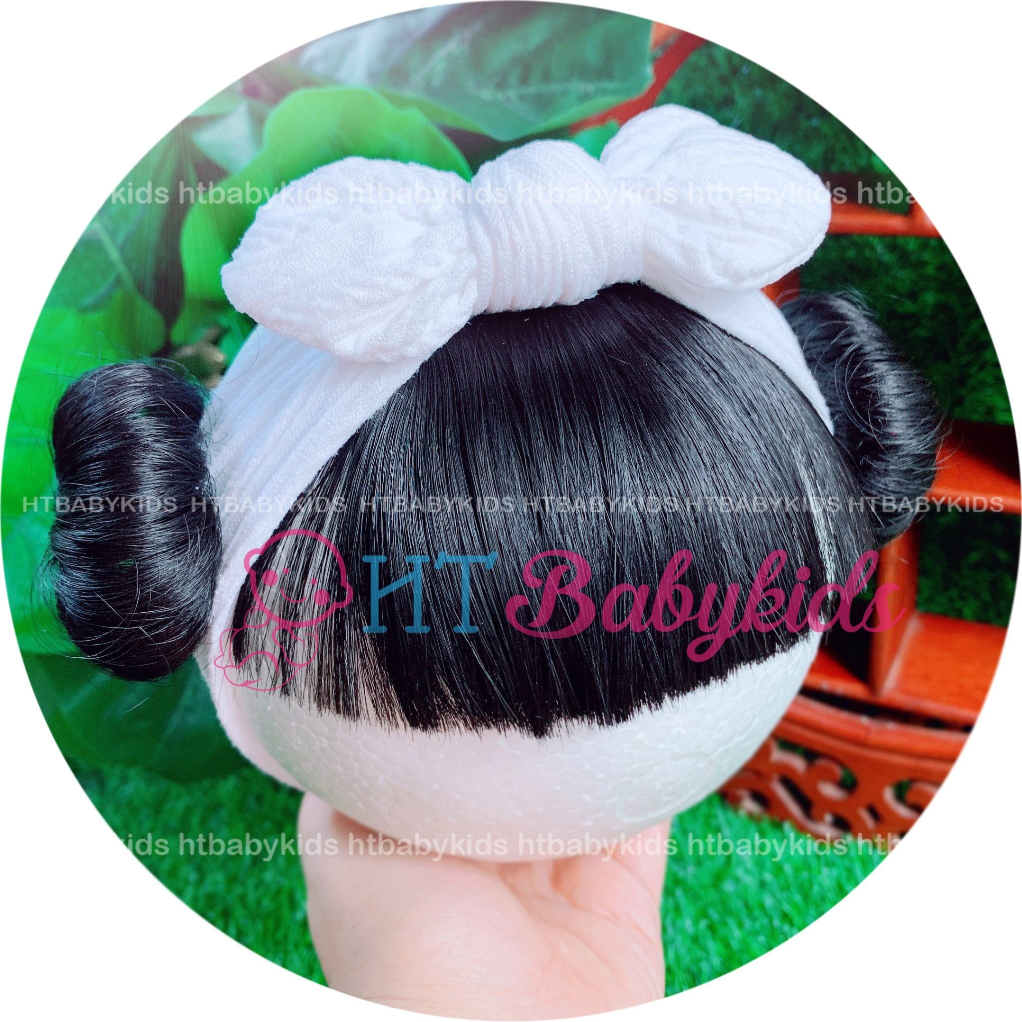 Tóc giả cho bé gái ❤️ set búi natra + băng đô mái búi có gắn nơ đáng yêu