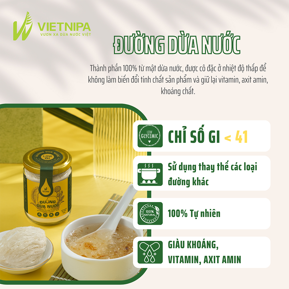 Đường Mật Dừa Nước Hữu Cơ VIETNIPA - Hũ 100g
