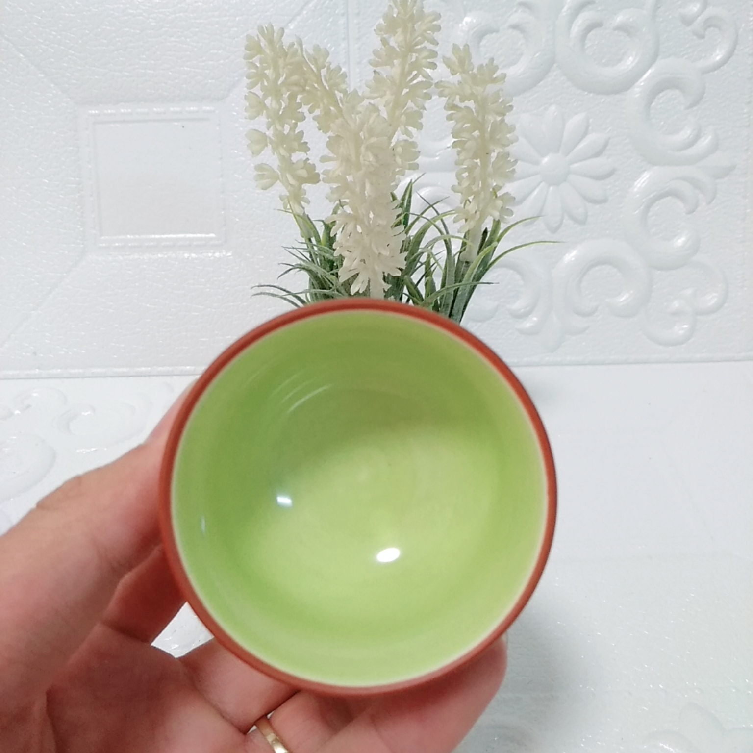Chén uống trà đất nung bát tràng đỏ cỡ 5.5 x 3.5 cm