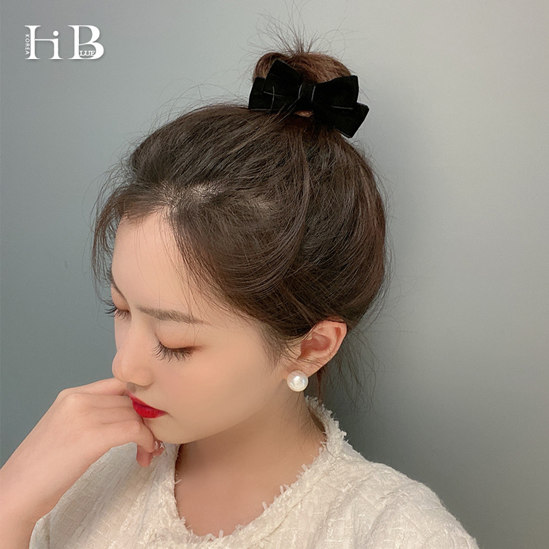 B370 - Dây buộc tóc nơ nhung hạt châu